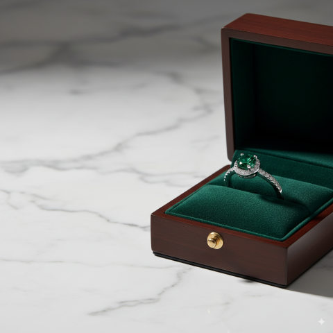 Bague de fiançailles ronde verte classique en argent 925