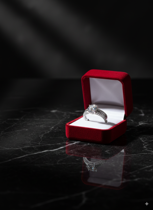 Bague en argent rhodié avec cristal rond blanc