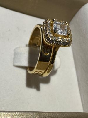 Bague halo double pavé en argent sterling plaqué or
