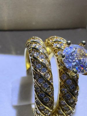 Parure de mariage en plaqué or S925 avec solitaire rainuré
