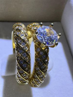 Parure de mariage en plaqué or S925 avec solitaire rainuré