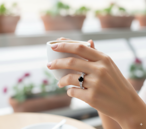 Bague argent 925 déclarative avec pierre noire centrale saisissante